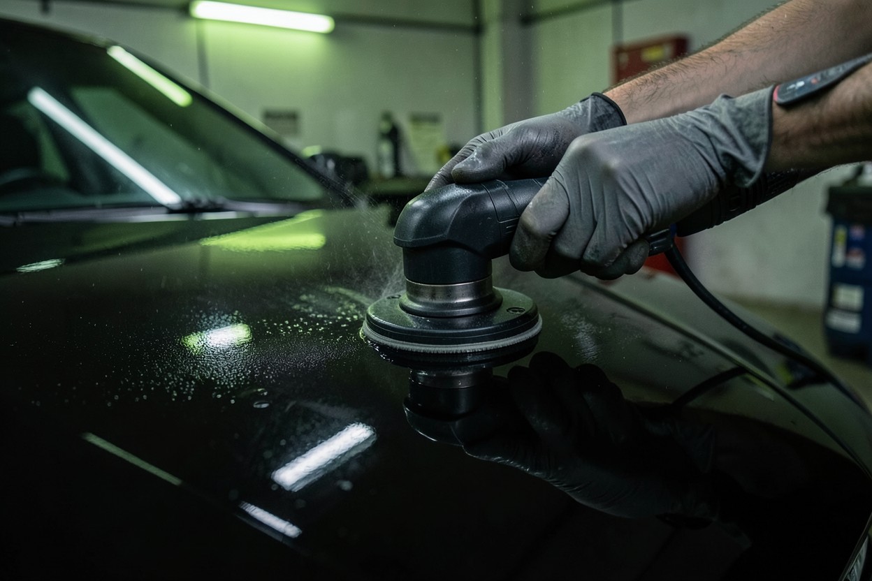 Pulido profesional de la pintura de un automóvil